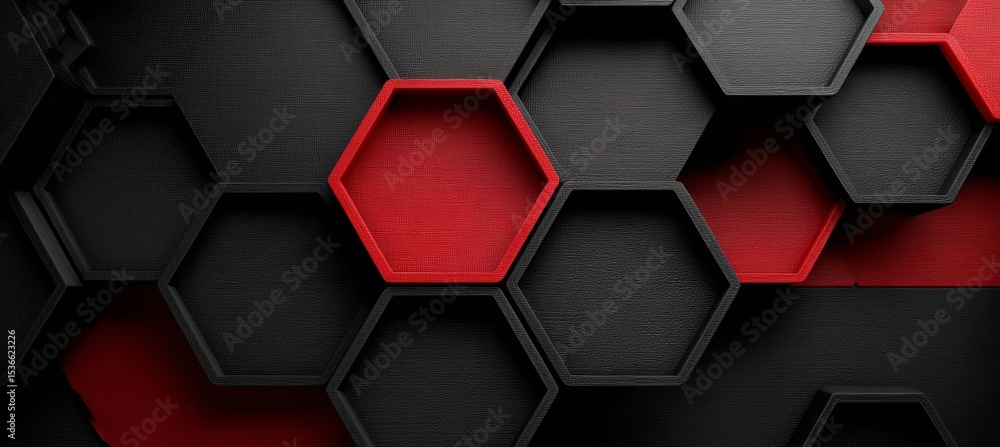 Poster stunning hexagon grid pattern featuring a bold red accent for a modern aesthetic background design
