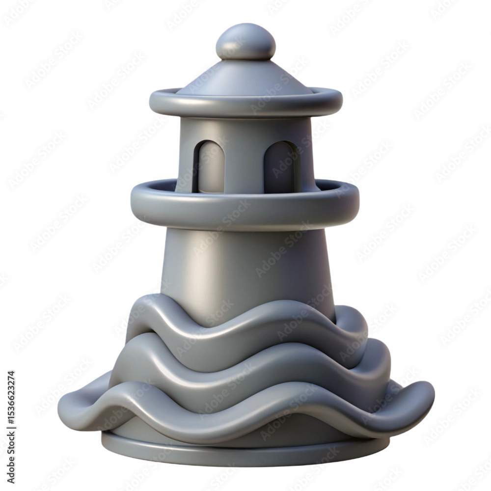 Poster stylized 3d rendered lighthouse with wave-like base and a rounded roof on a transparent background