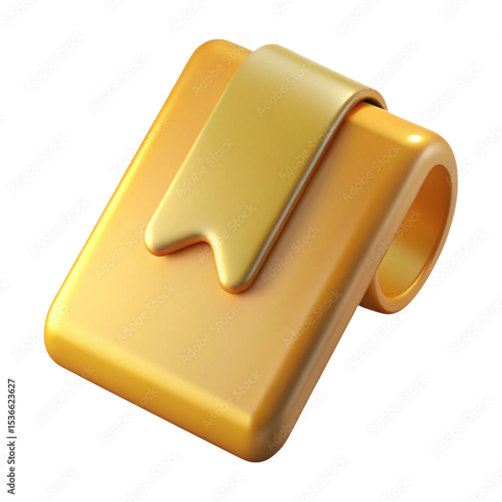 Poster 3d render of a golden bookmark overlaying a rectangular block on a transparent background