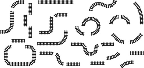 Railway train track route. Rail line, subway map, and railroad elements for game UI and graphic design icon set easy to edit. Rail pattern round circular curve railroad path icon
