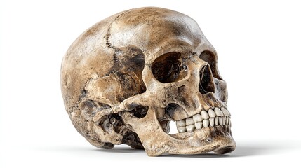 Obraz premium Photorealistic 3D medical rendering of isolated human skull with realistic bone texture and anatomical accuracy on a clean white background