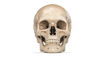 Obraz premium Photorealistic 3D medical rendering of isolated human skull with realistic bone texture and anatomical accuracy on a clean white background