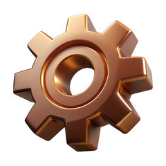 3d rendered copper gear cogwheel symbol representing settings, concepts, and mechanical engineering