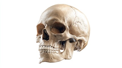 Obraz premium Photorealistic 3D medical rendering of isolated human skull with realistic bone texture and anatomical accuracy on a clean white background