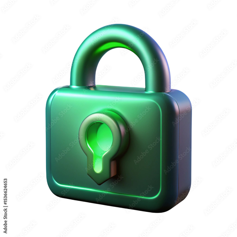 Aufkleber 3d rendered green padlock icon symbolizing security and data protection on a transparent background