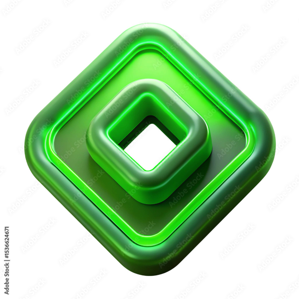 Aufkleber 3d rendered green rhombus shape design on transparent background with glossy smooth texture