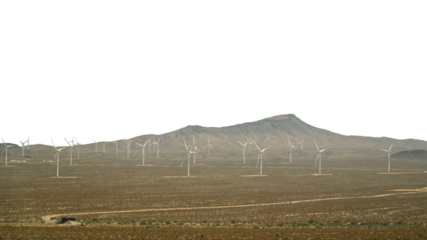 Wind Turbines in the United States Desert Area Landscape Views isolated on white background