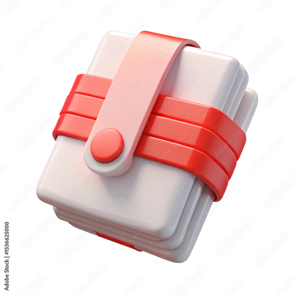 Poster 3d rendered minimalist wallet design with red straps and button isolated on transparent background