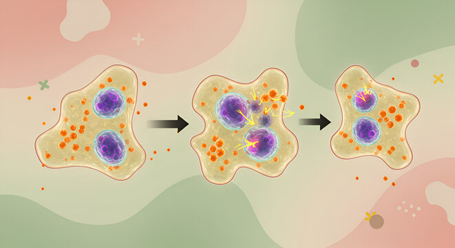 Amoeba Life Cycle with Binary Fission Stages Illustrated