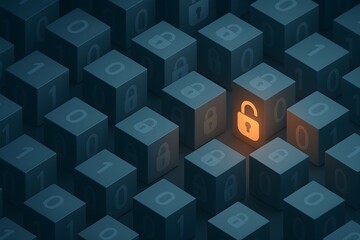 Digital lock on cubes symbolizes cybersecurity and password protection.