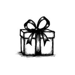 Elegant Hand-Drawn Gift Box with Bow, Perfect for Celebrations and Greetings