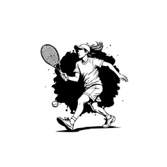 Dynamic tennis player in action vector illustration with splash background design