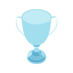 Isometric Winner's Trophy or Award Cup Icon in Light Blue Color
