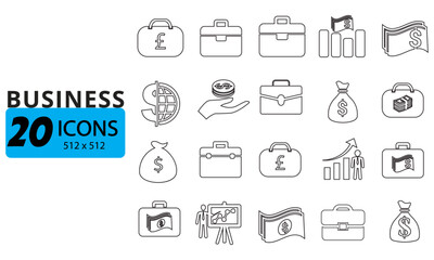 Business and Financial Management Outline Icons Set