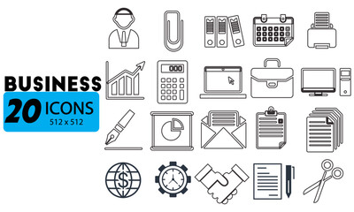 Modern Business and Office Outline Icons Set