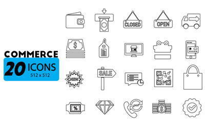 E-commerce and Shopping Outline Icons Set