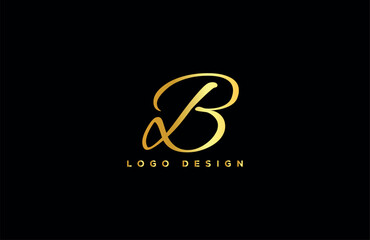 Elegant gold B letter monogram logo design with calligraphic style on black background, ideal for luxury brand identity, modern minimalist businesses, or personal branding