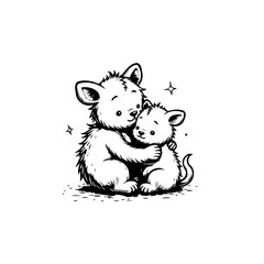 Adorable illustration of two hugging creatures displaying affection and companionship