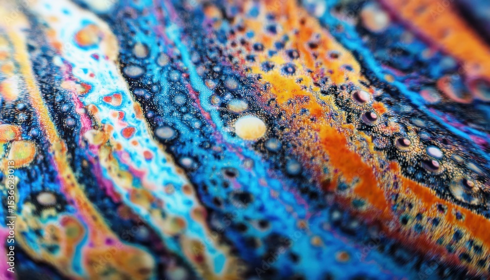 Poster vivid abstract macro of rainbow soap film texture with colorful swirling cells and iridescent fluid 