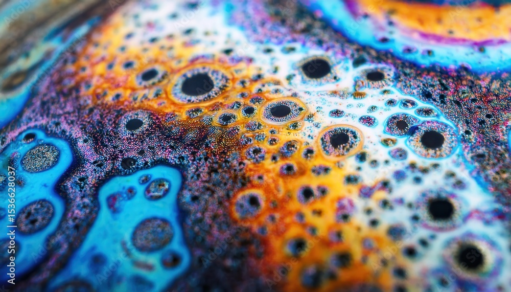 Poster vivid abstract macro of rainbow soap film texture with colorful swirling cells and iridescent fluid 