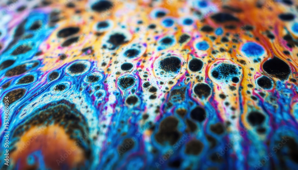 Poster vivid abstract macro of rainbow soap film texture with colorful swirling cells and iridescent fluid 