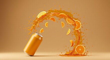 Exploding Orange Flavor: A Can of Citrus Delight with Juice and