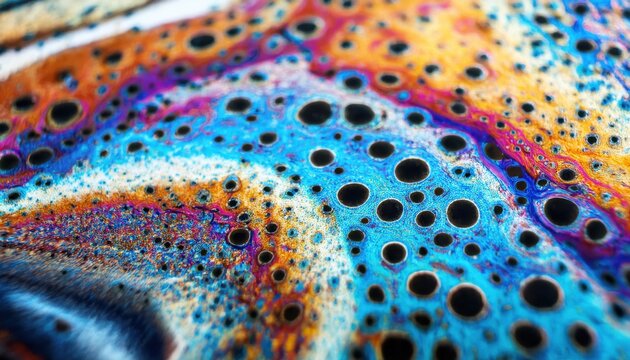 vivid abstract macro of rainbow soap film texture with colorful swirling cells and iridescent fluid patterns for web design, poster, or digital branding asset


