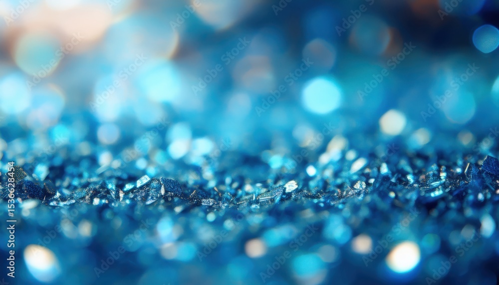 Poster shimmering blue glitter macro with sparkling bokeh light in soft focus ideal for website background,
