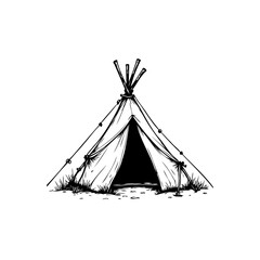 Monochrome Artistic Sketch of a Traditional Teepee on a White Background