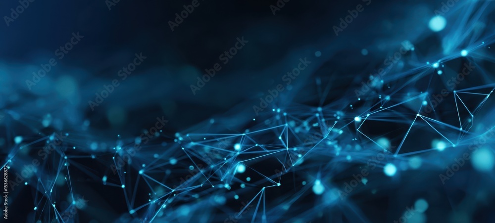 Poster the intricate blue network of glowing particles and dynamic connections