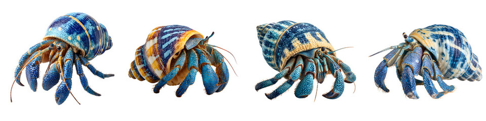 A group of colorful hermit crabs in their shells