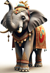 cute baby indian decorated elephant isolated on white background