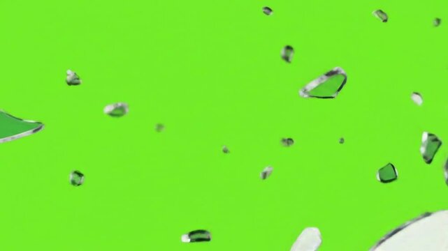Breaking glass in slow motion with green screen background