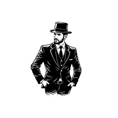 Elegant Gentleman: A monochromatic portrayal of sophistication and style in vector art