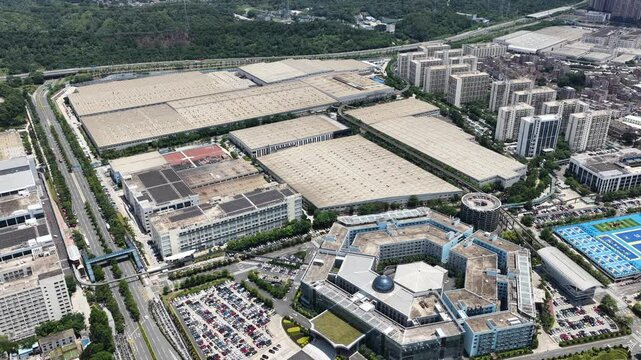 Skyview of BYD Pingshan Shenzhen, a leading new energy vehicle manufacturing base and industrial park, specializing in electric cars, hybrid vehicles and innovative zero emission technology solutions