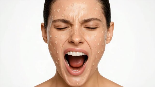 Young woman with spicule gel on her face, skincare concept