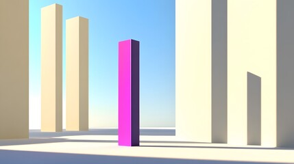 Obraz premium Abstract Minimalist 3D Render Purple Column Beige Walls