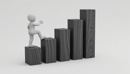 Person climbing wooden blocks representing growth and progress