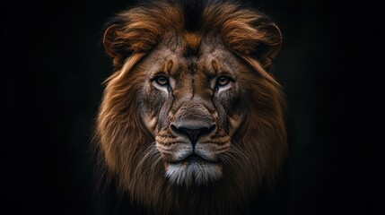 Majestic lion portrait against black background