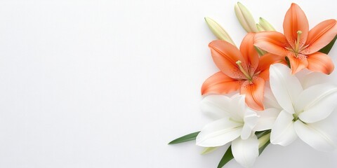 Fototapeta premium Elegant lilies arranged on a white background