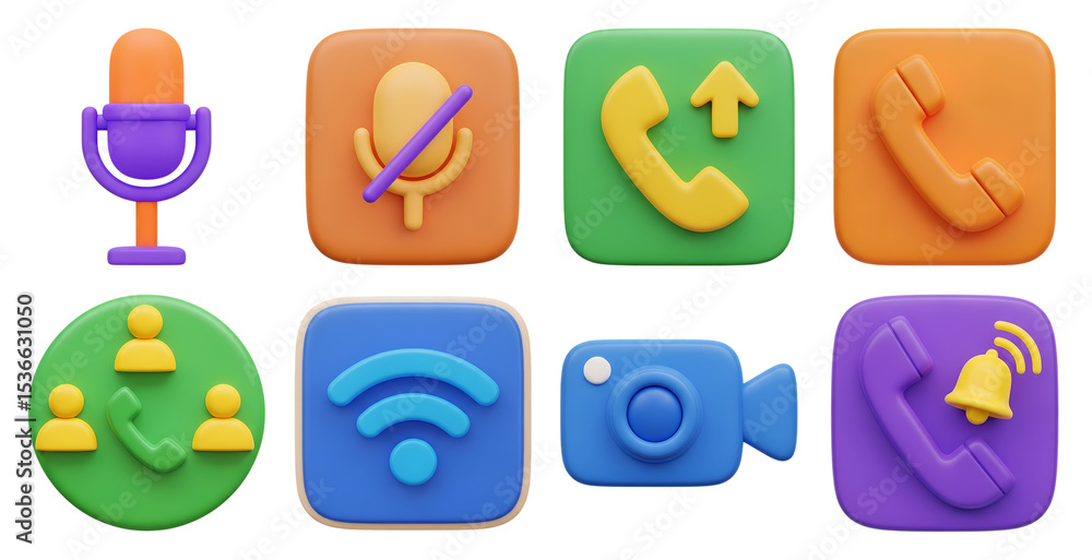 Poster this 3d rendered icon set for social media calls and communication features a microphone phone recei