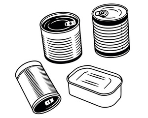 Blank Canned Food Metal Containers Isolated Tin Can Set