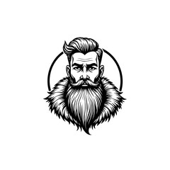 Intricate Monochrome Portrait of a Bearded Man with Fur Collar Illustration