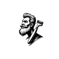 Vintage Barber Illustration with Beard and Razor for Men's Grooming Brand Designs