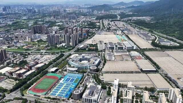 Skyview of BYD Pingshan Shenzhen, a leading new energy vehicle manufacturing base and industrial park, specializing in electric cars, hybrid vehicles and innovative zero emission technology solutions