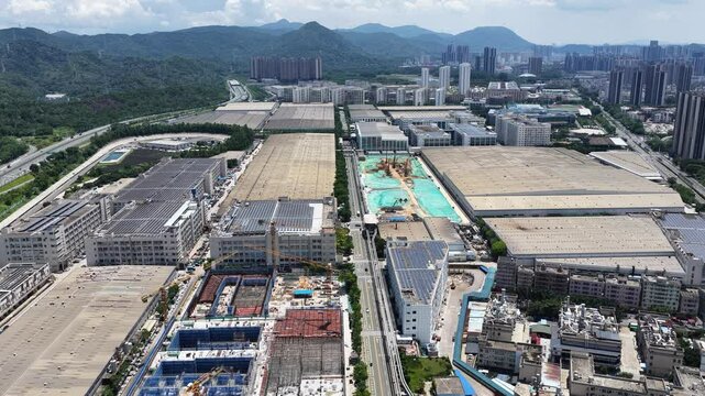 Skyview of BYD Pingshan Shenzhen, a leading new energy vehicle manufacturing base and industrial park, specializing in electric cars, hybrid vehicles and innovative zero emission technology solutions