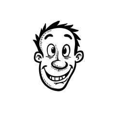 Expressive Cartoon Man Illustration: A Black and White Headshot with a Smile