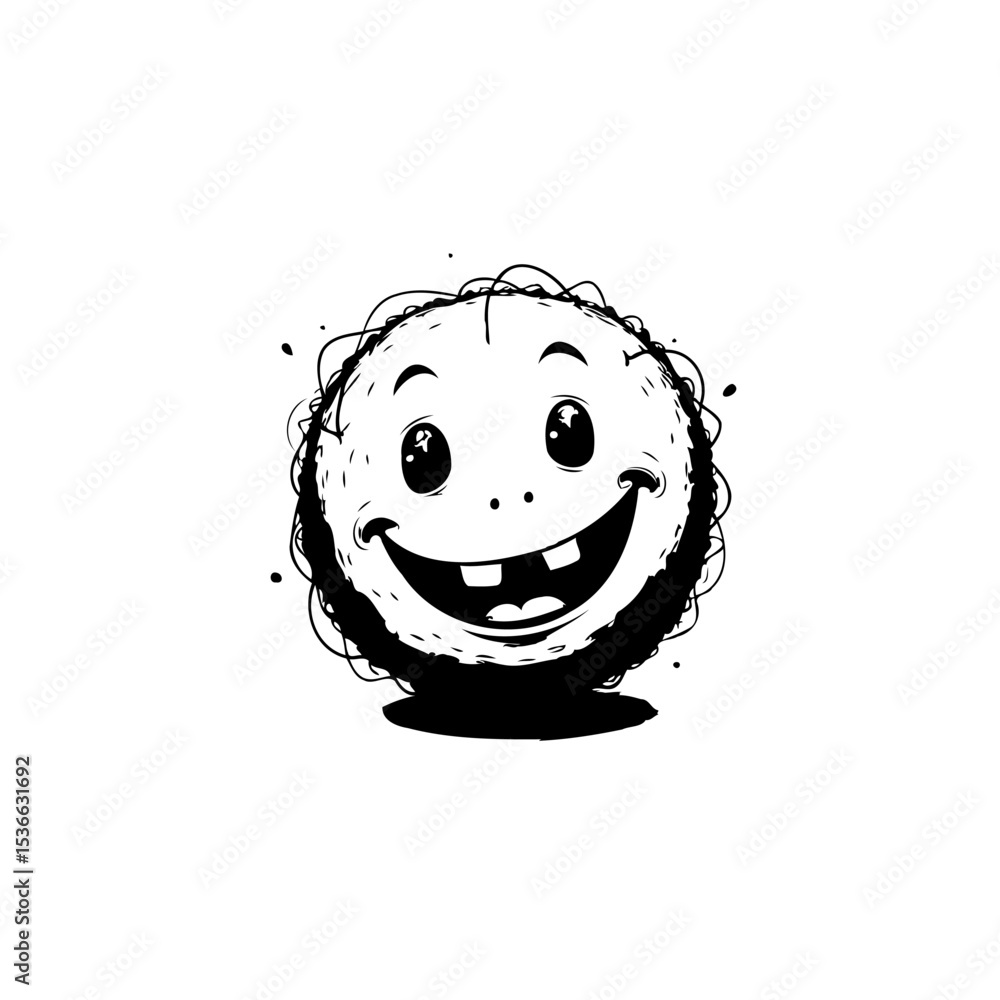Poster whimsical grinning character with quirky beard and playful expression design