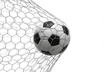 Soccer ball in net isolated on white background