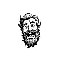 A joyful retro style illustration of a man with a beard expressing happiness